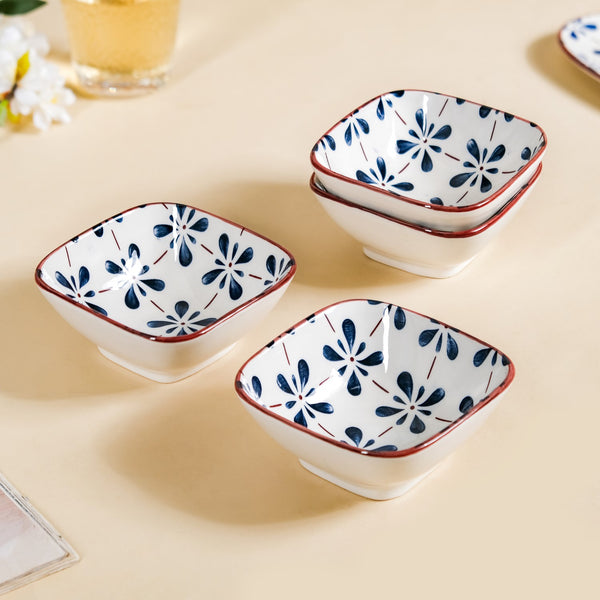 Floral Aura Square Ceramic Bowls Set Of 4 300ml