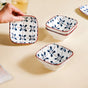 Floral Square Ceramic Bowls Set Of 4 Blue 300ml - soup bowl set, small bowls, snack bowls, soup bowls, bowl, bowls set of 2, snack bowls set