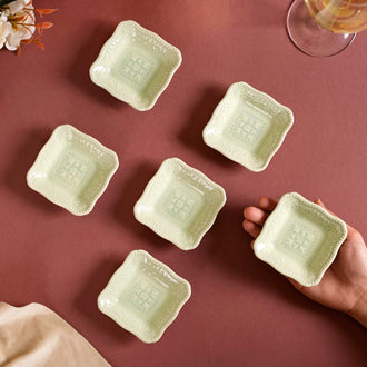 Mint Green Mini Square Dessert Dish Set Of 6 3" x 3" - Small plates, mini plates,dipping sauce bowls, dip bowls, condiment bowls, ceramic dip bowl