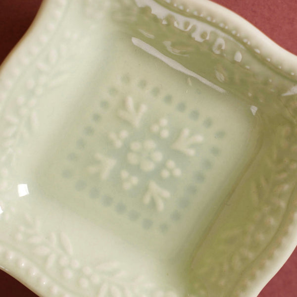Mint Green Wavy Floral Textured Square Dip Dish Set Of 6