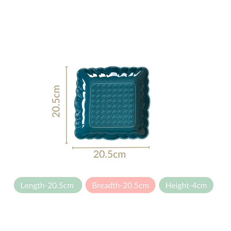Moroccan Motif Square Platter Dark Green Set Of 2 8 Inch - Square platter, ceramic platter set, ceramic platter, ceramic serving platter