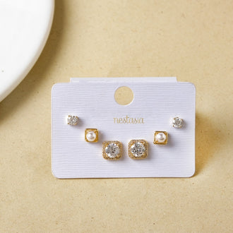 Square Sparkle Studs Set Of 3