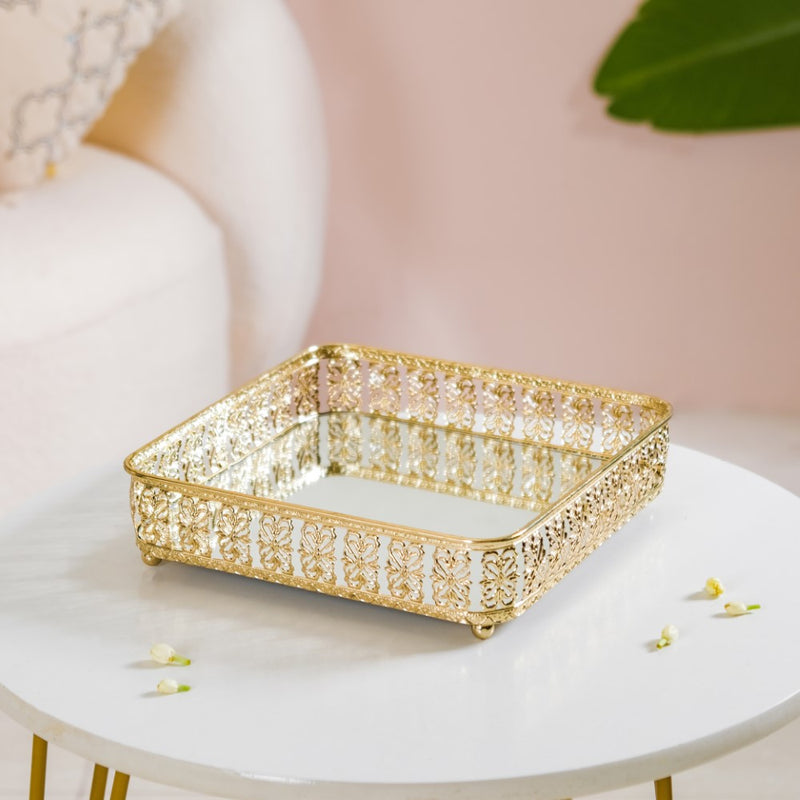 Square Decorative Tray With Glass Mirror Large