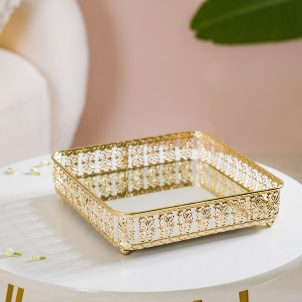 Square Decorative Tray With Glass Mirror Large
