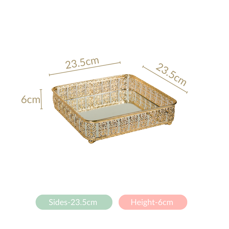 Square Decorative Tray With Glass Mirror Large