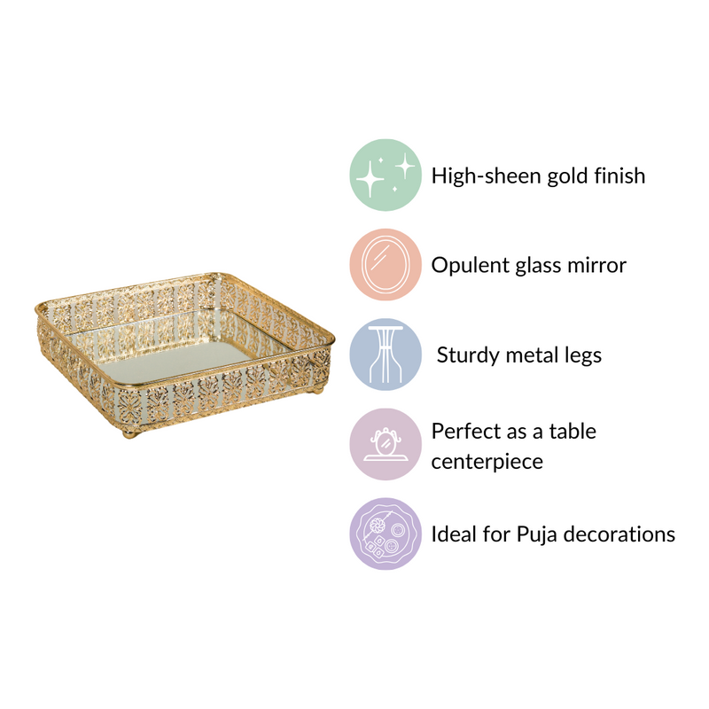Square Decorative Tray With Glass Mirror Large