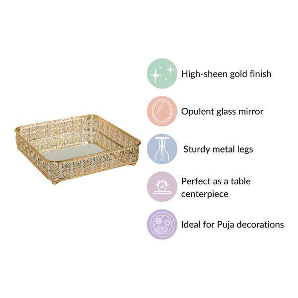 Square Decorative Tray With Glass Mirror Large