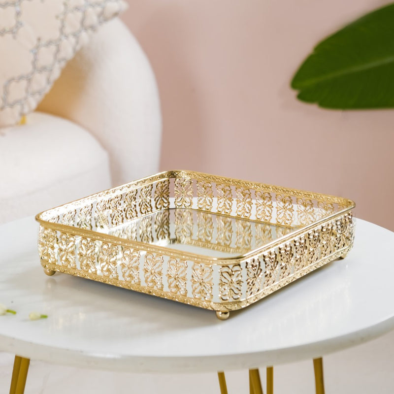 Square Decorative Tray With Glass Mirror Large