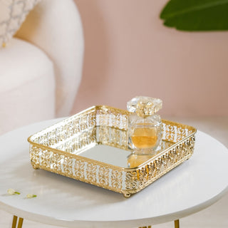 Square Decorative Mirror Tray Gold Large