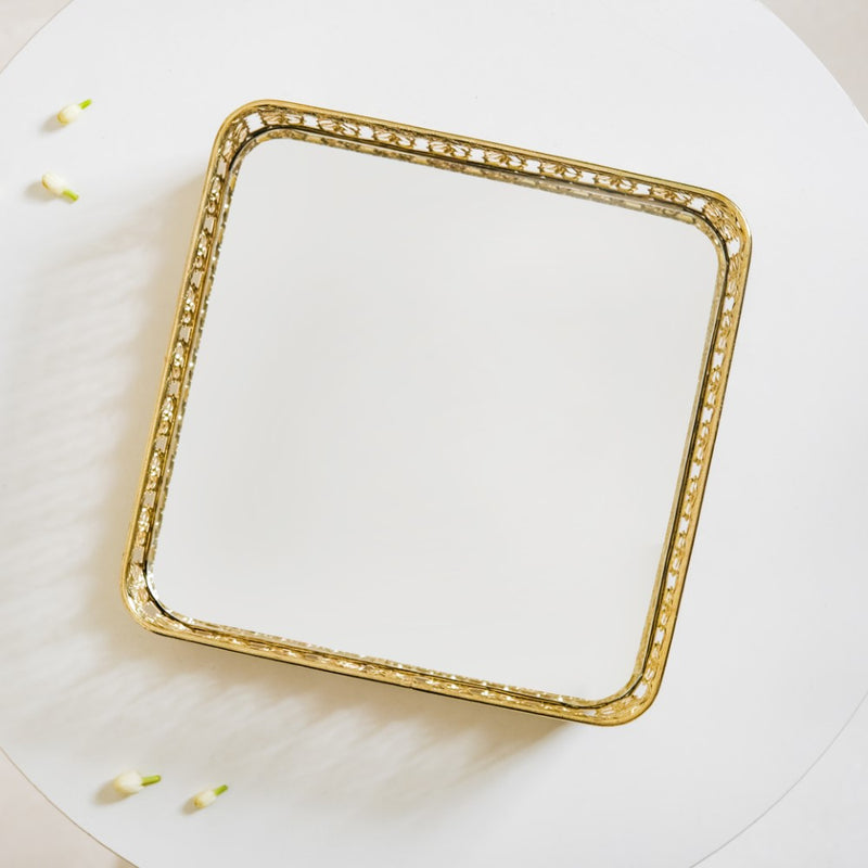 Square Decorative Tray With Glass Mirror Large
