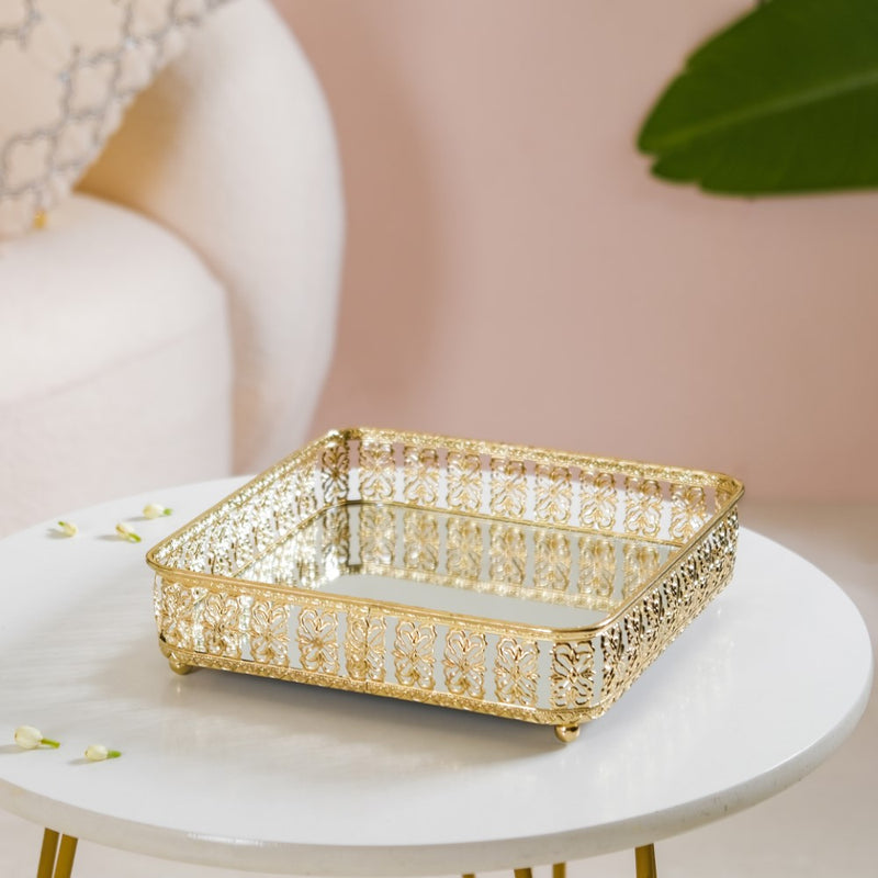 Square Decorative Tray With Glass Mirror Large
