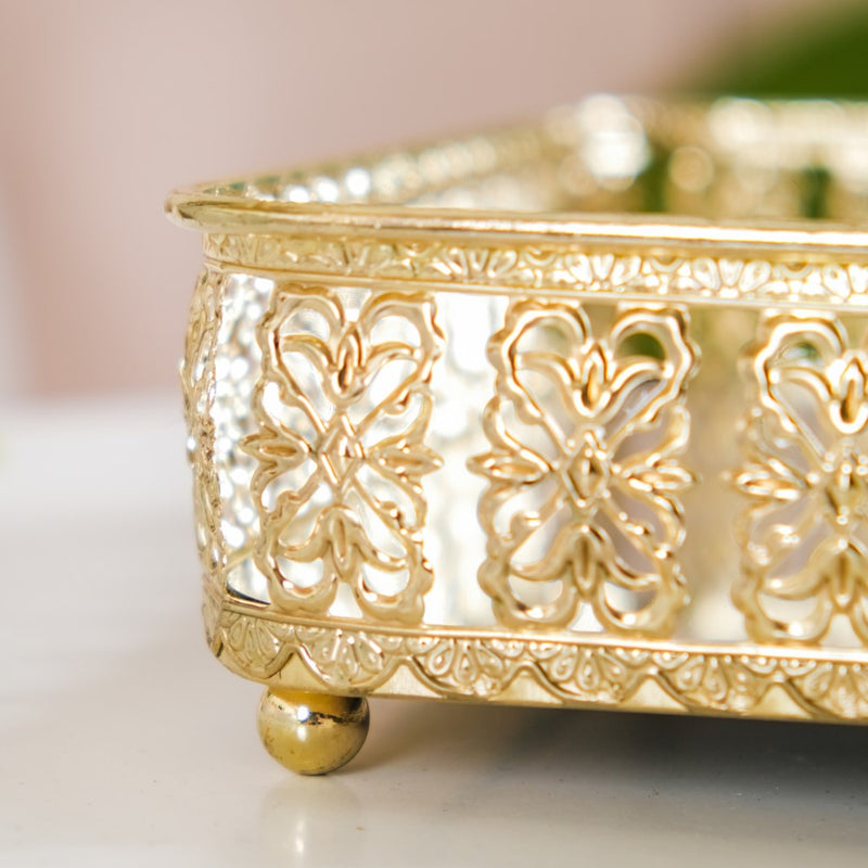Square Decorative Tray With Glass Mirror Large