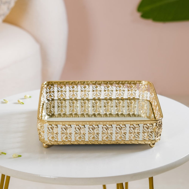 Square Decorative Tray With Glass Mirror Large