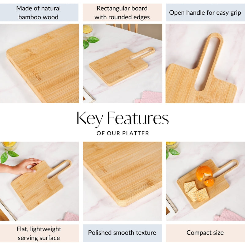 Square Bamboo Platter Board With Handle