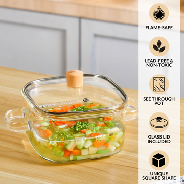 Square Borosilicate Cooking Pot 2200ml
