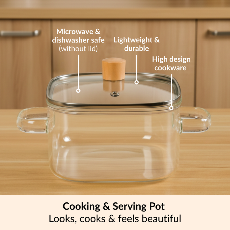 Square Borosilicate Cooking Pot 2200ml