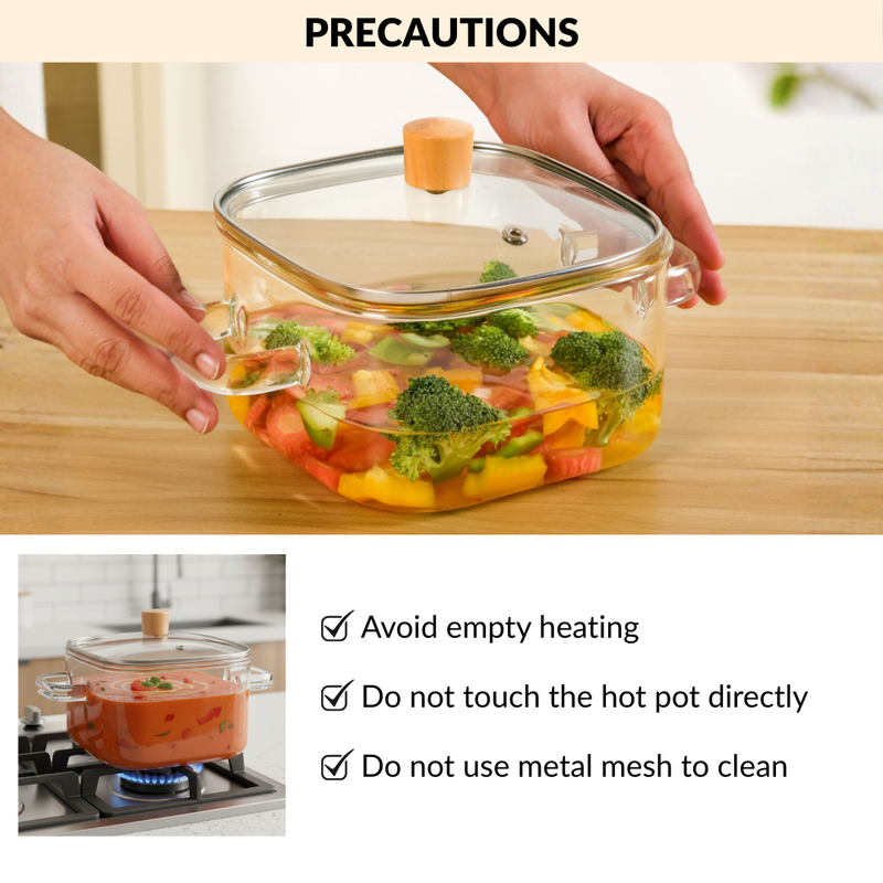 Square Borosilicate Cooking Pot 2200ml