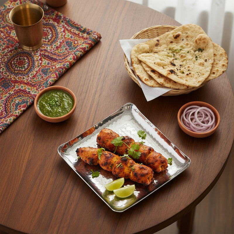 Square Platter Hammered Stainless Steel Set Of 2