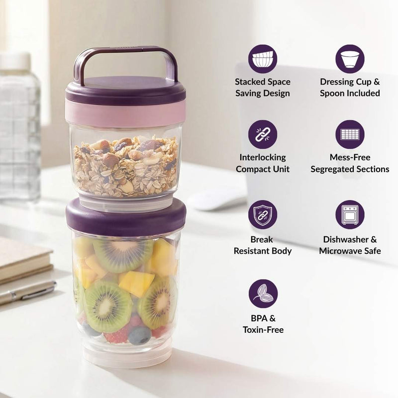 Stacko Salad Box With Dressing Cup And Spoon Purple 1020ml