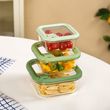 Stackable Green Ombre Food Storage Container With Air Vent Lid Set Of 3 350ml 520ml 800ml