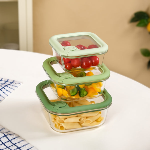 Stackable Green Ombre Food Storage Container With Air Vent Lid Set Of 3 350ml 520ml 800ml
