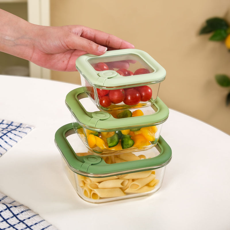 Stackable Green Ombre Food Storage Container With Air Vent Lid Set Of 3 350ml 520ml 800ml