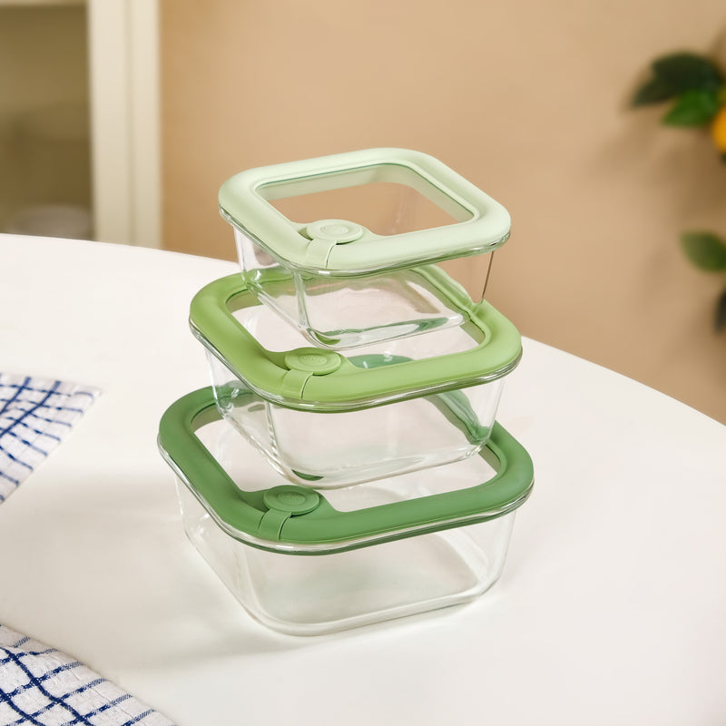 Stackable Green Ombre Food Storage Container With Air Vent Lid Set Of 3 350ml 520ml 800ml