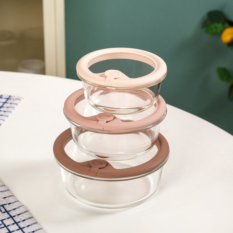 Stackable Nude Ombre Round Food Storage Container With Air Vent Lid Set Of 3 400ml 620ml 950ml