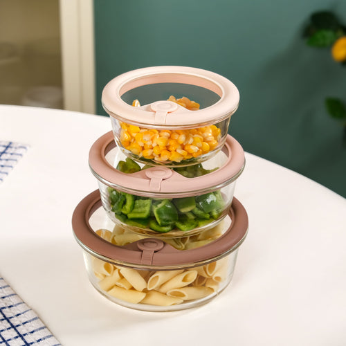 Stackable Nude Ombre Round Food Storage Container With Air Vent Lid Set Of 3 400ml 620ml 950ml