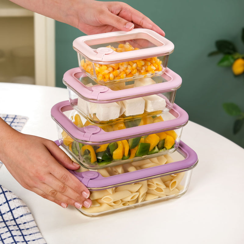 Stackable Pink Ombre Food Storage Container With Air Vent Lid Set Of 4 370ml 640ml 1040ml 1520ml