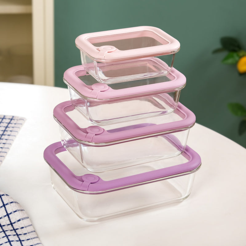 Stackable Pink Ombre Food Storage Container With Air Vent Lid Set Of 4 370ml 640ml 1040ml 1520ml