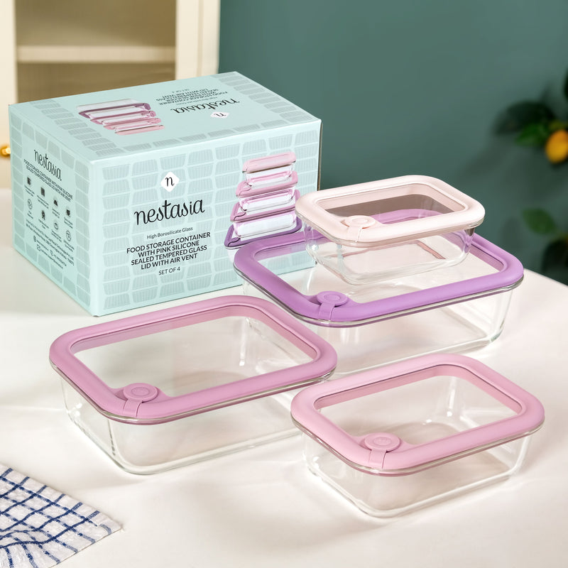 Stackable Pink Ombre Food Storage Container With Air Vent Lid Set Of 4 370ml 640ml 1040ml 1520mll