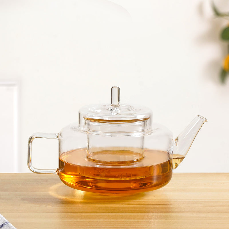 Stackable Flame Safe Glass Tea Pot With Infuser And Kettle Set Of 2