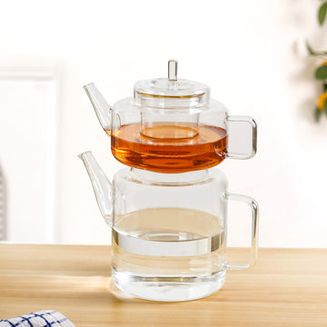 Stackable Flame Safe Glass Tea Pot With Infuser And Kettle Set Of 2