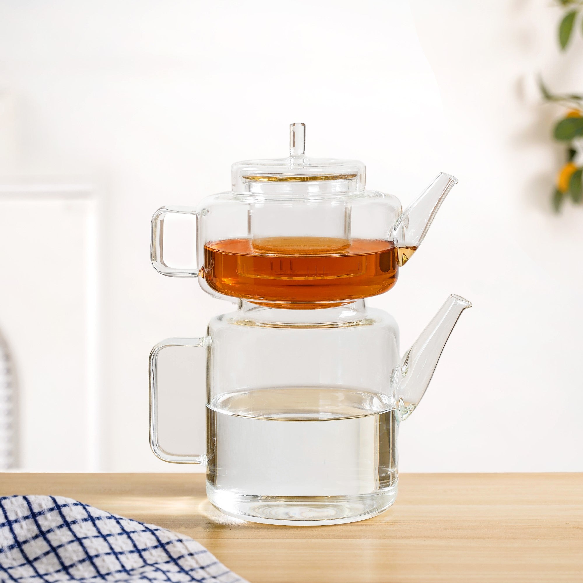 Stackable Flame Safe Glass Tea Pot With Infuser And Kettle Set Of 2 ...