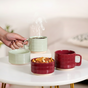 Stackable Ceramic Cup And Bowl Set Of 4 In Maroon And Mint