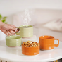 Stackable Ceramic Cup And Bowl Set Of 4 In Orange And Green