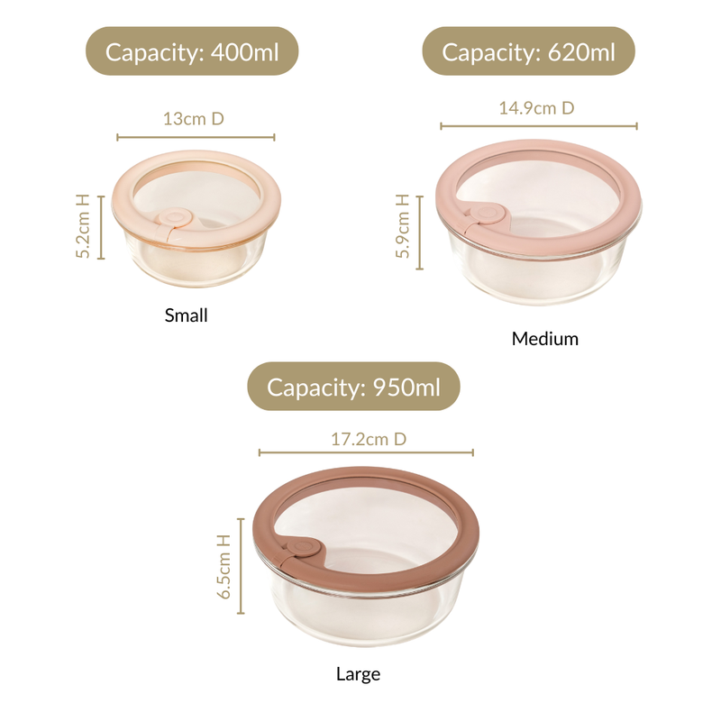 Stackable Nude Ombre Round Food Storage Container With Air Vent Lid Set Of 3 400ml 620ml 950ml