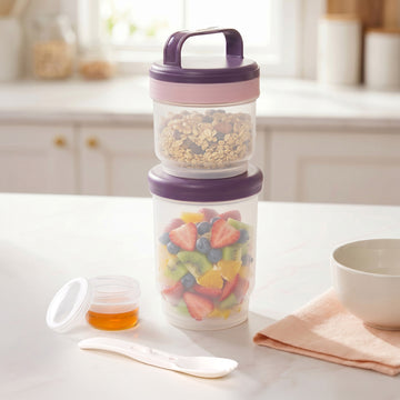 Stacko Salad Box With Dressing Cup And Spoon Purple 1020ml