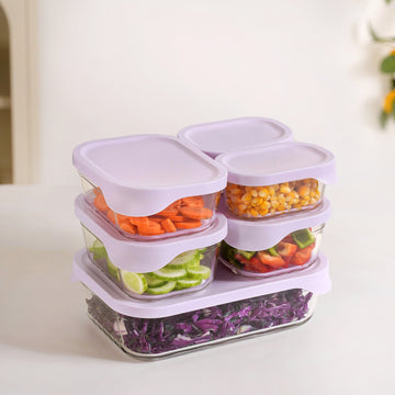 Groovo Lite Premium Borosilicate Food Container Set Of 6 370ml 930ml 1120ml 2500ml