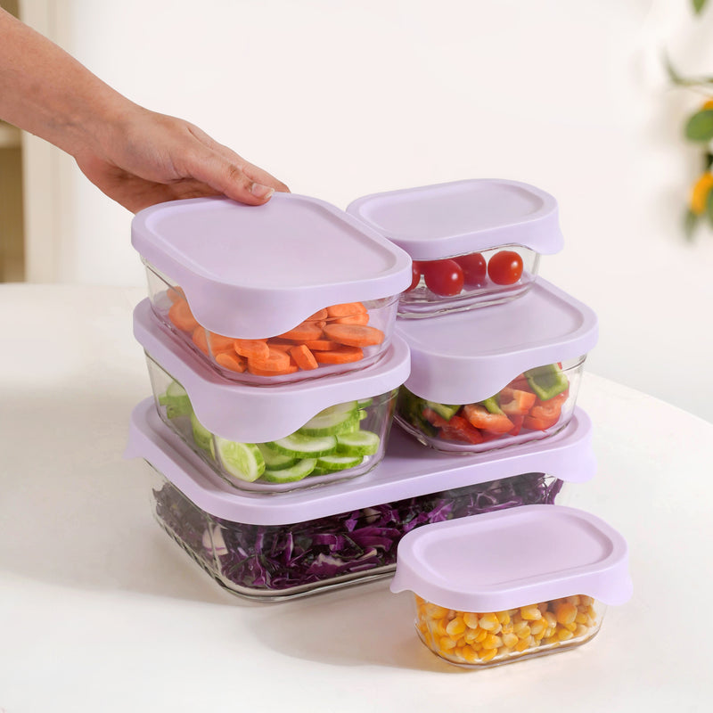 Groovo Lite Premium Borosilicate Food Container Set Of 6 370ml 930ml 1120ml 2500ml