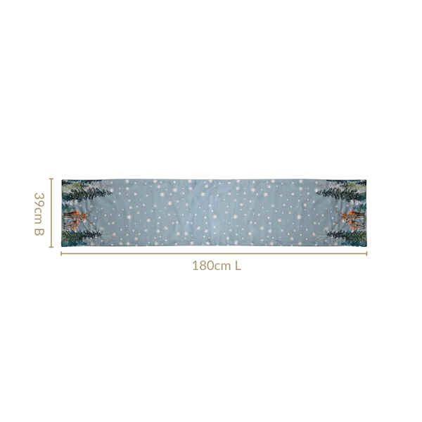 Stag And Doe In Snow Print Embellished Dining Table Runner