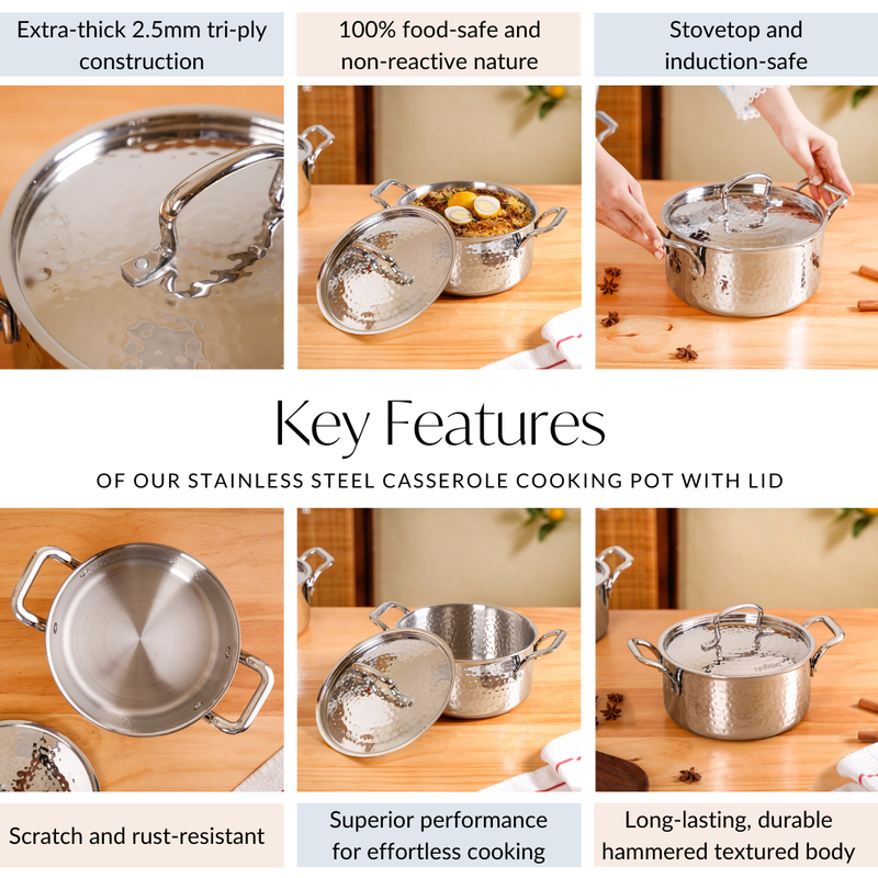 Stainless Steel Casserole Cooking Pot Tri-Ply With Lid 3000ml