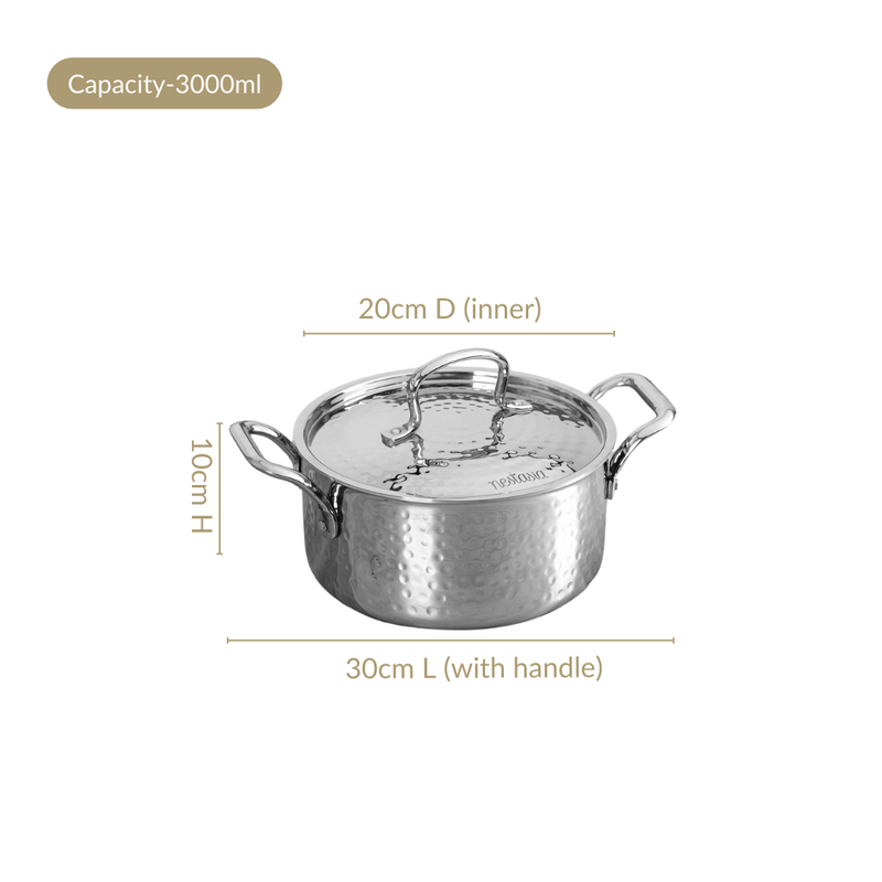 Stainless Steel Casserole Cooking Pot Tri-Ply With Lid 3000ml