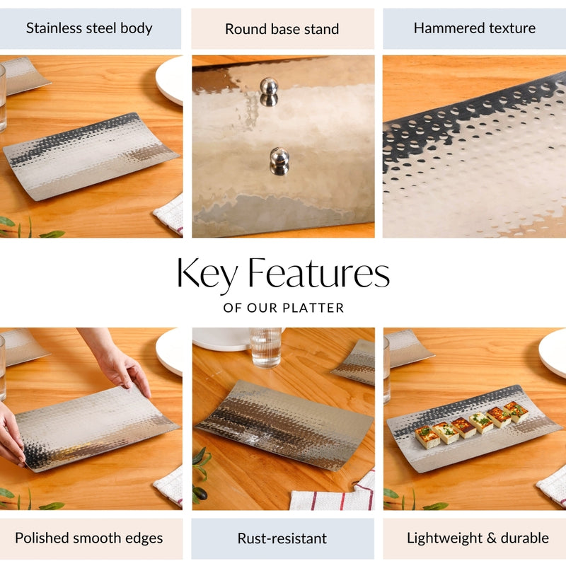 Stainless Steel Rectangular Hammered Serving Platter