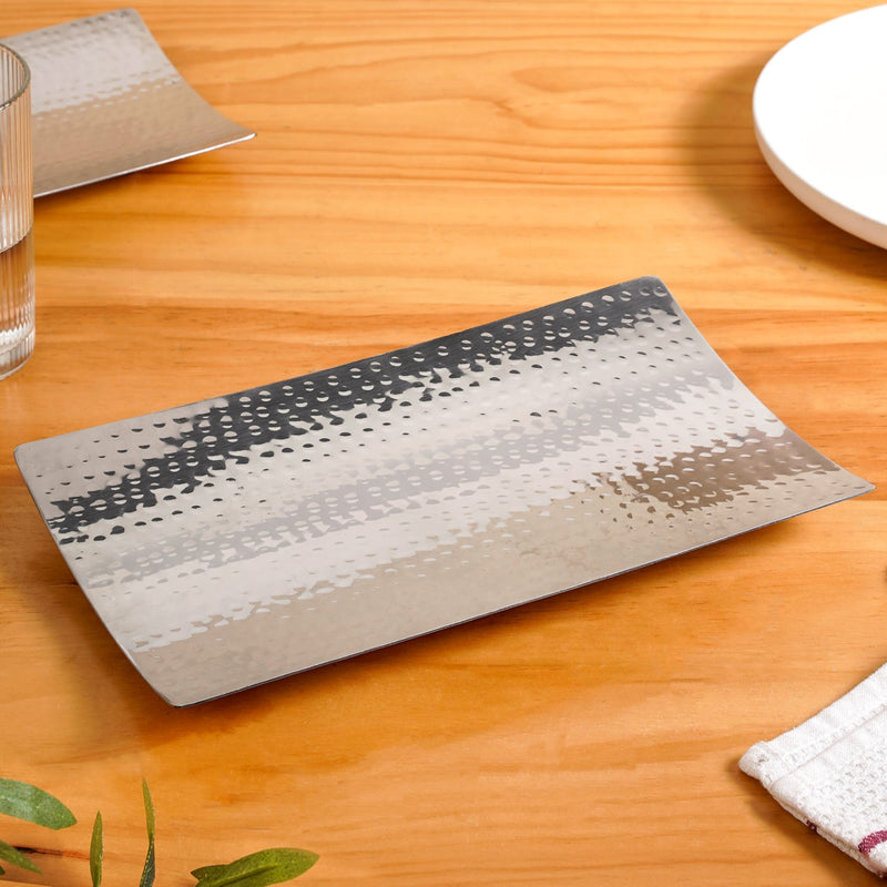 Stainless Steel Rectangular Hammered Serving Platter