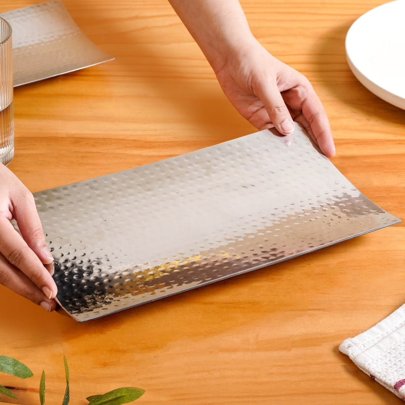 Stainless Steel Rectangular Hammered Serving Platter