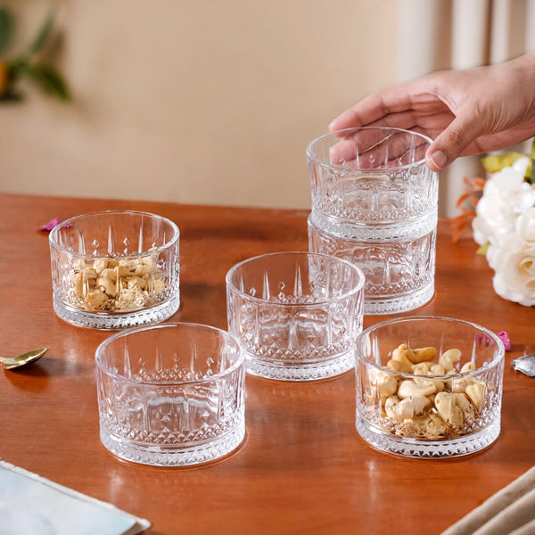 Embossed Glass Snack Bowl Set Of 6 220ml