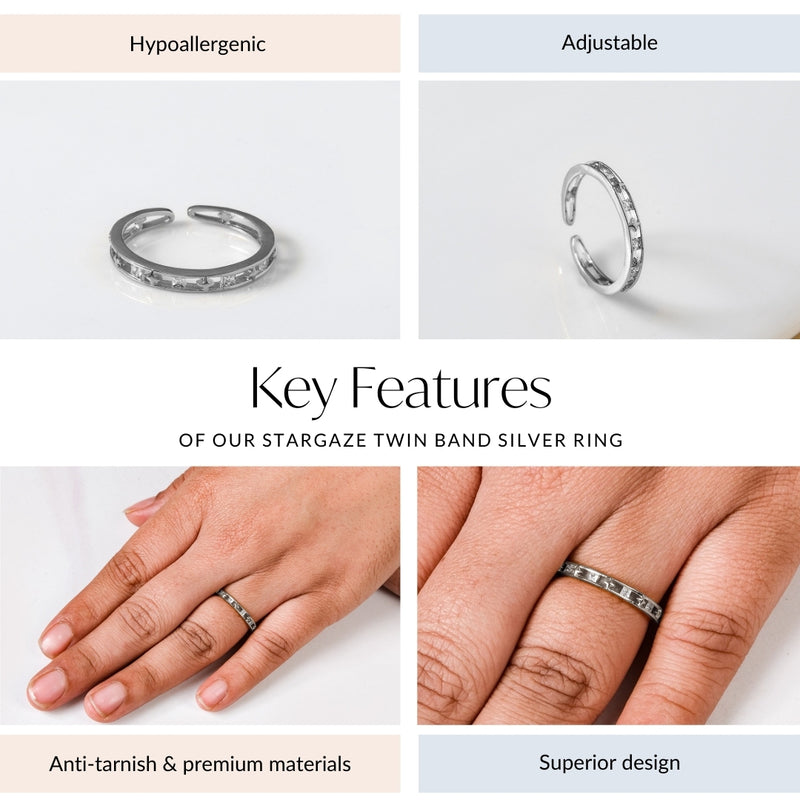 Stargaze Twin Band Silver Ring