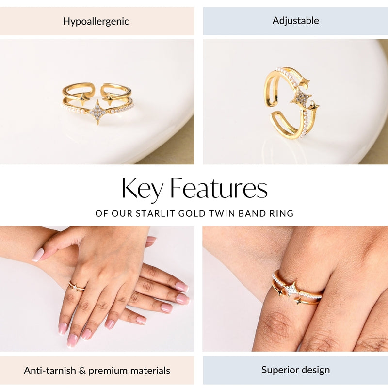 Starlit Gold Twin Band Ring